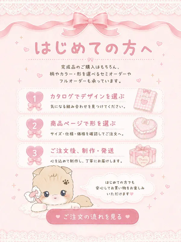 カタログでデザインを選び商品ページから注文する流れ